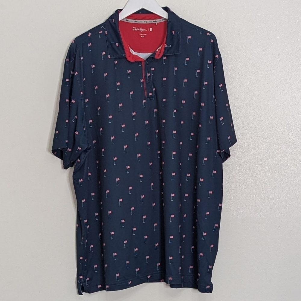 Walter Hagen Polo Men XXL Blue Short Sleeve American Flag Patriotic